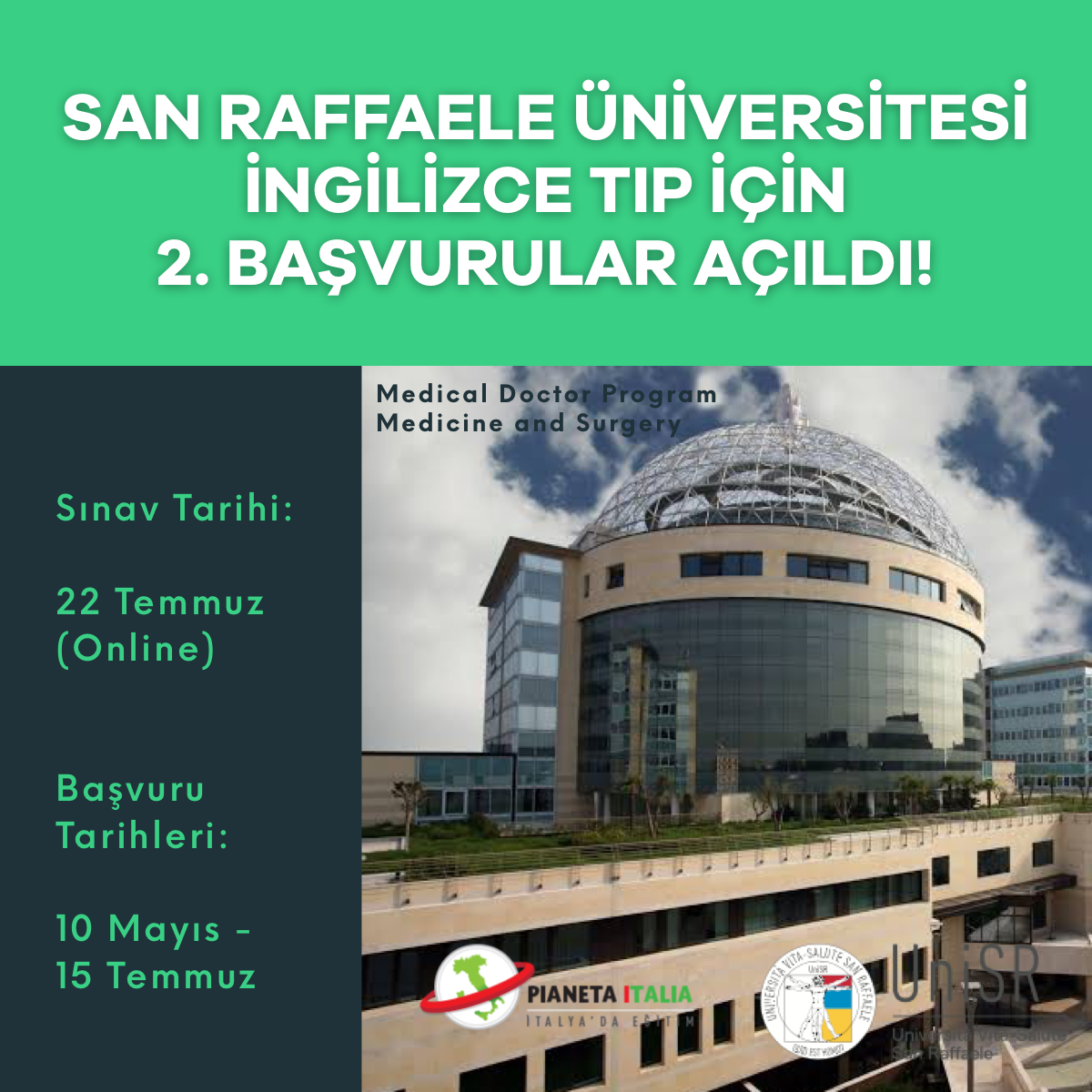 San Raffaele üniversitesi ingilizce Tıp için 2.başvurular açıldı!